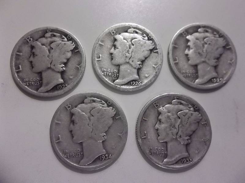 1925, 1926, 1929, 1934, 1935 S Mercury Dimes
