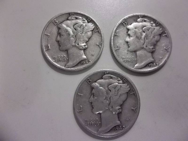 1942, 1942 D, 1942 S Mercury Dimes Better Grades