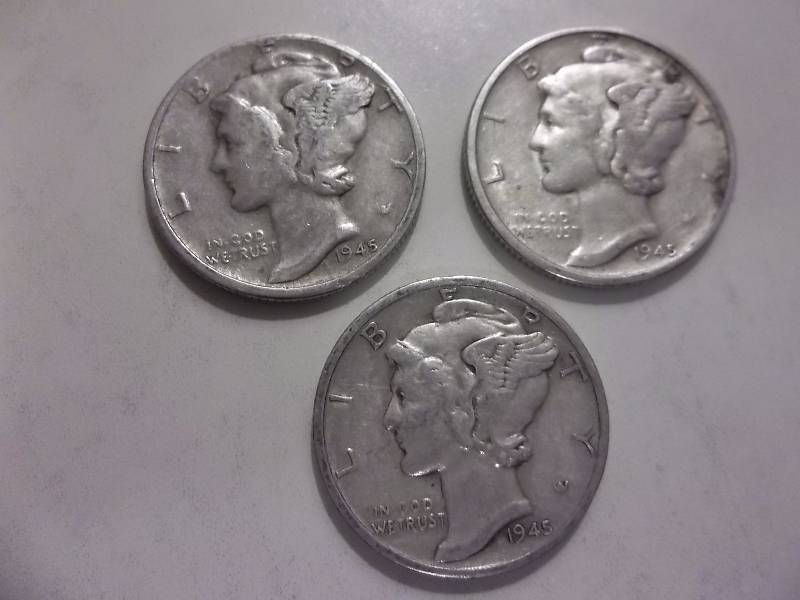 1945, 1945 D, 1945 S Mercury Dimes