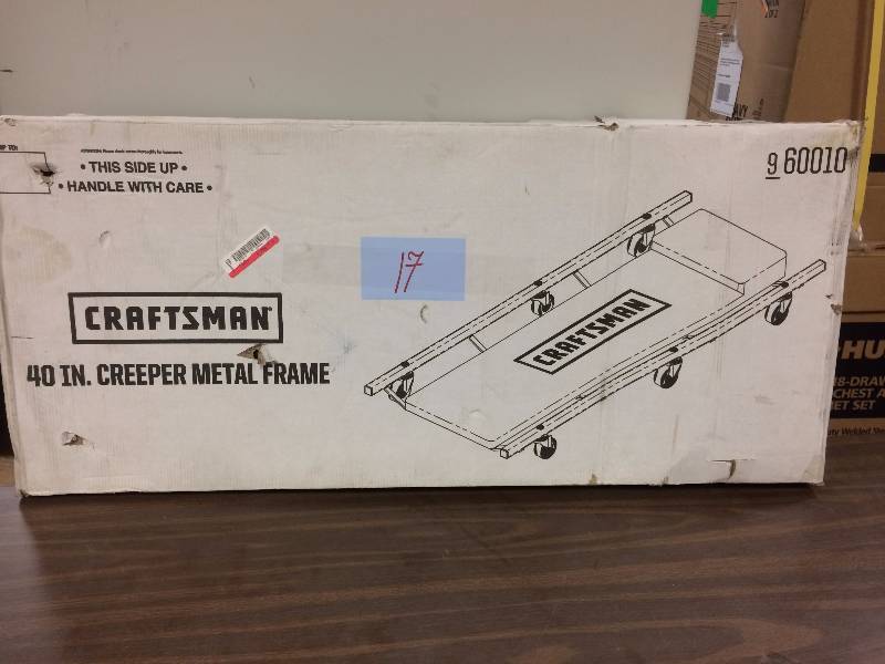 lot 17 image: Craftsman 40 in Creeper Metal Frame missing wheels
