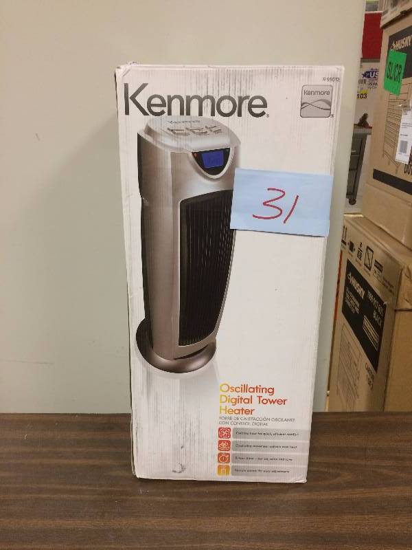 lot 31 image: Kenmore Oscilliating Digital Tower Heater in working conditions