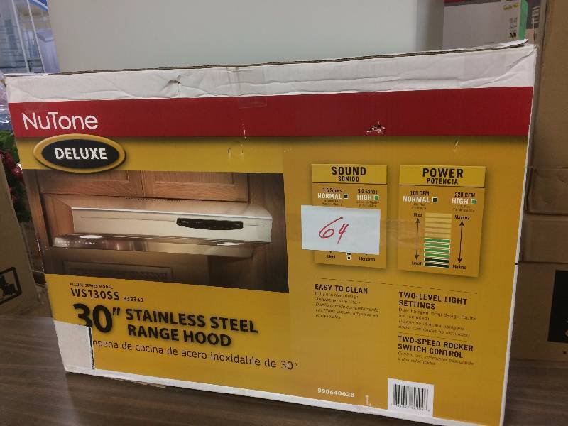 lot 64 image: Nutone Deluxe WS130SS Stainless Steel Range Hood