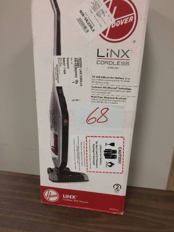 lot 68 image: Hoover LiNX Cordless Stick Vac used in woeking condition
