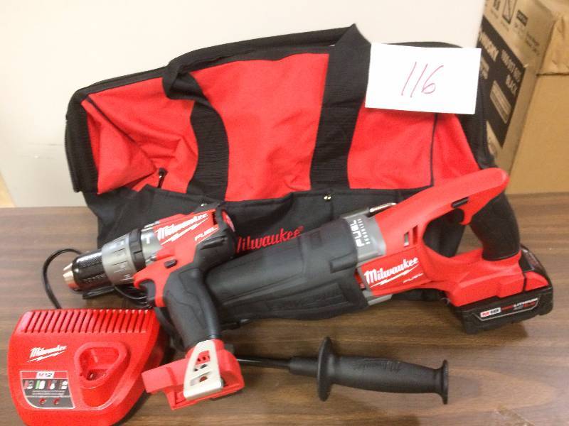 lot 116 image: MilwaukeeM18 FUEL 18-Volt Lithium-Ion Cordless Hammer DrillSAWZALL Reciprocating Saw XC Combo Kit- 2 tool-  1 Battery and charger not used