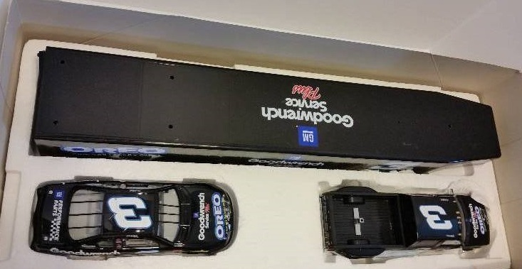 lot 145 image: Action Racing Collectables 124th Scale #3 Dale Earnhardt OreoGM Goodwrench Stock Car, Crew Cab and Trailer Set