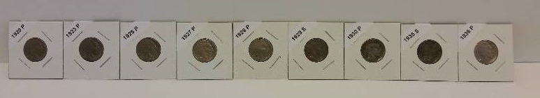 lot 150 image: Lot of (9) Buffalo Nickels - Different Dates and Mint Marks - Carded - See Description