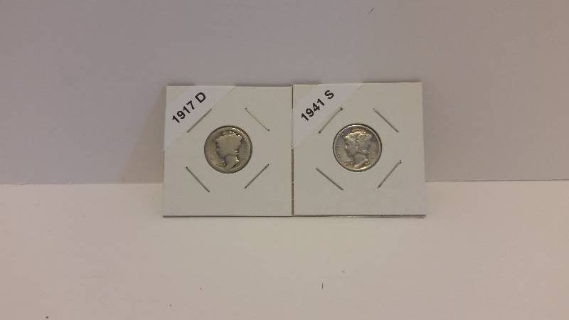 lot 166 image: 1917 D (Denver Mint) and 1941 S (San Francisco Mint) Mercury Silver Dimes