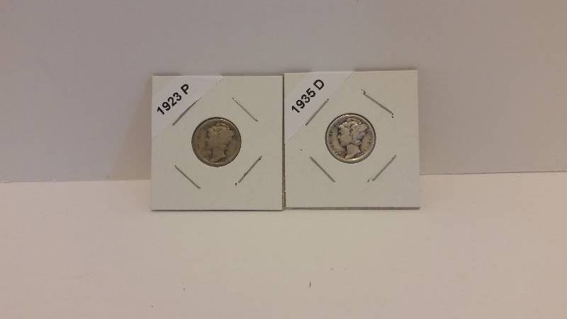 lot 167 image: 1923 P (Philadelphia Mint) and 1935 D (Denver Mint) Mercury Silver Dimes