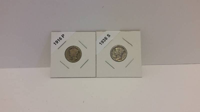 lot 171 image: 1916 P (Philadelphia Mint) and 1935 S (San Francisco Mint) Mercury Silver Dimes