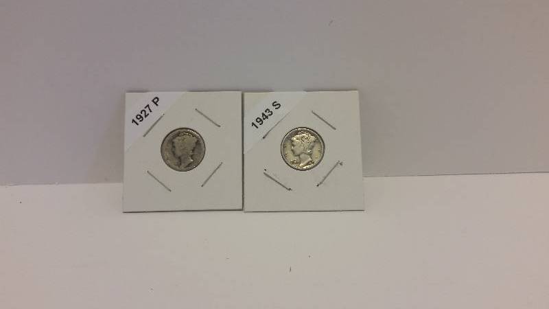 lot 173 image: 1927-P (Philadelphia Mint) and 1943 S (San Francisco Mint) Mercury Silver Dimes