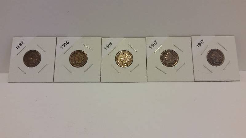 lot 180 image: Lot of (5) Indianhead Pennies - Carded - See Pictures