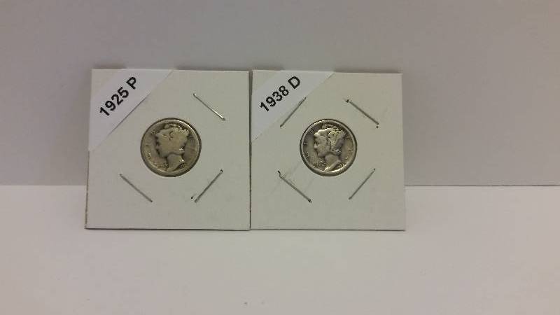 lot 181 image: 1925 P (Philadelphia Mint) and 1938 D (Denver Mint) Mercury Silver Dimes