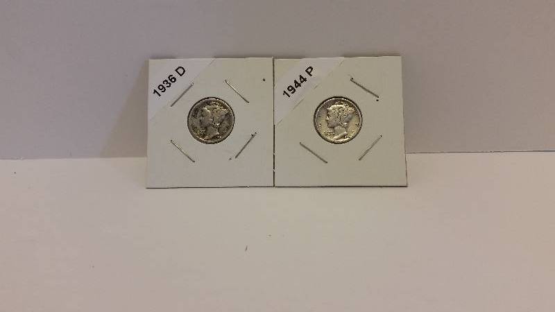 lot 194 image: 1926 D (Denver Mint) and 1944 P (Philadelphia Mint) Mercury Silver Dime