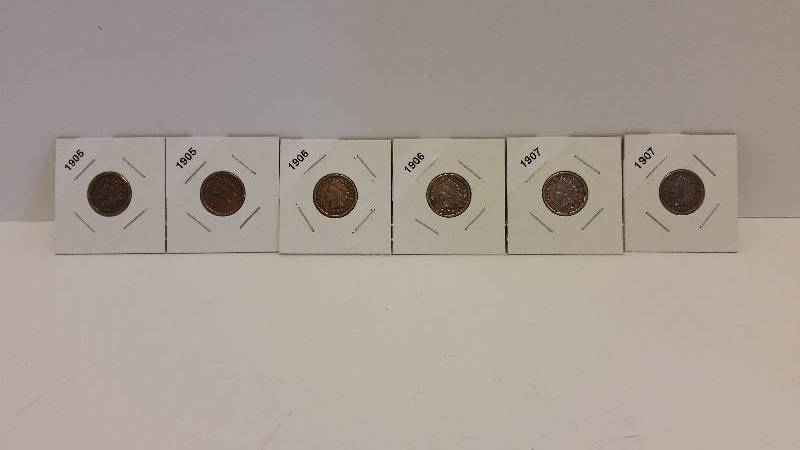 lot 193 image: Lot of (6) Indianhead Pennies - Carded