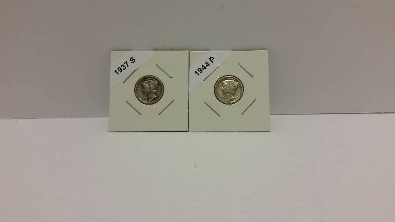 lot 199 image: 1937 S (San Francisco Mint) and 1944 P (Philadelphia Mint) Mercury Silver Dimes