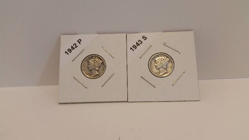 lot 210 image: 1942 P (Philadelphia Mint) and 1943 S (San Francisco Mint) Mercury Silver Dimes