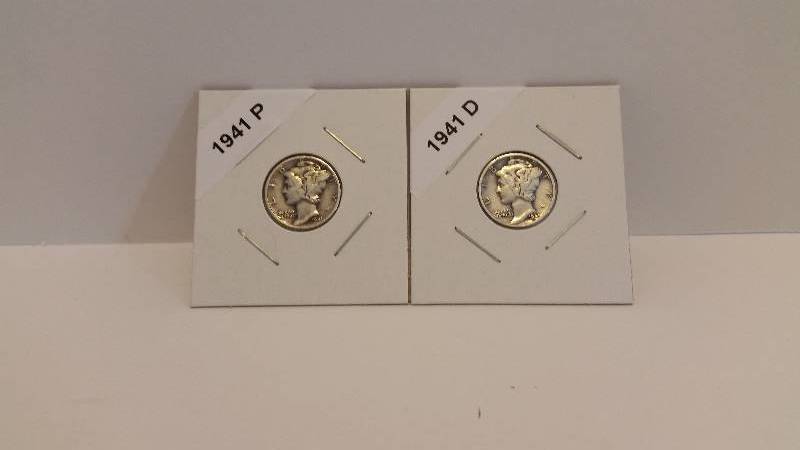 lot 218 image: 1941 P (Philadelphia Mint) and 1941 D (Denver) Mercury Silver Dimes
