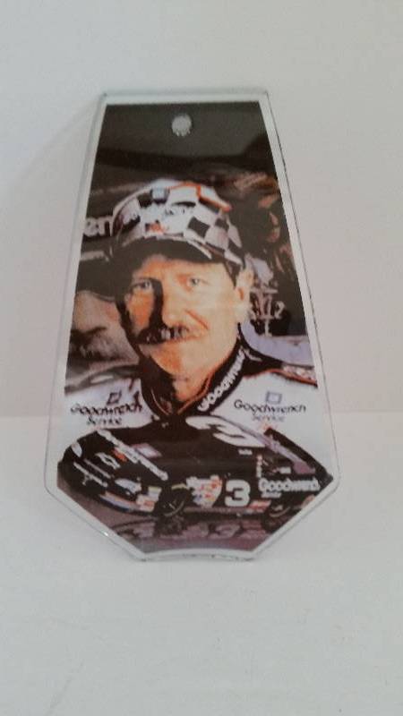 lot 219 image: Touch Glass Panel Lamp featuring Dale Earnhardt on Panels - in original Box - Great for any collector