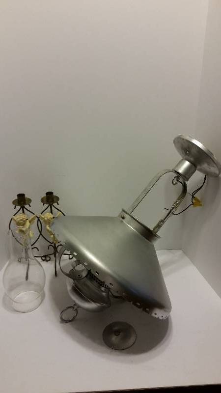 lot 246 image: Old World Style Electric Light Fixture with Angle Candle Holders - See Pictures