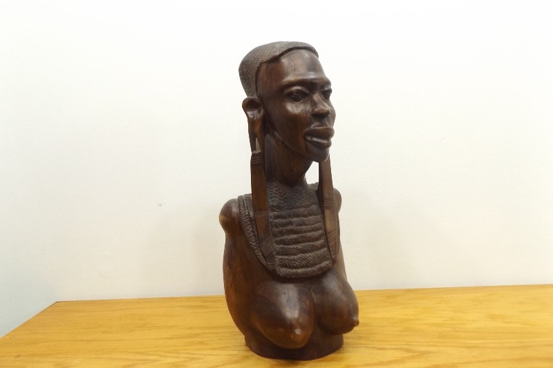 Large Vintage 20.5 Tall Wood Carved African Woman Bust