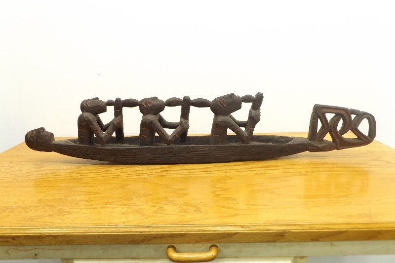 Vintage 39 Long Wood Carved African Asmat Boat Sculpture