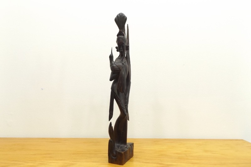 Vintage 19.5 Tall Wood Carved Malaysian Goddess Type Statue