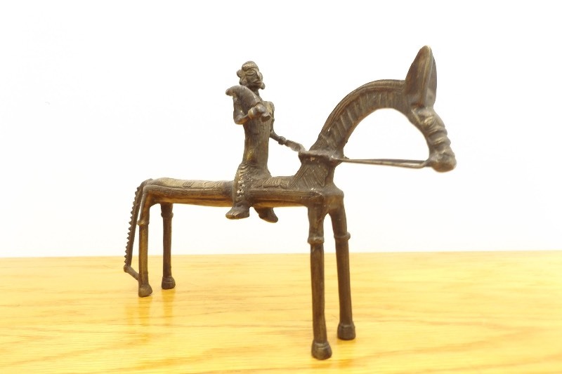 Antique 13 Long Solid Brass Aztec Type Horse Sculpture