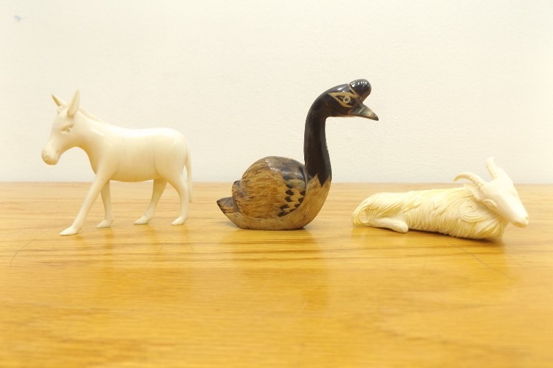 Lot of 3 Small Antique Bone, Ivory, etc. Carved Figurines.