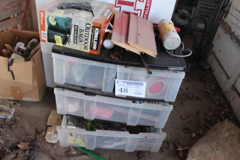 lot 48 image: Shelf w Contents Includes Tools, Grill Supplies