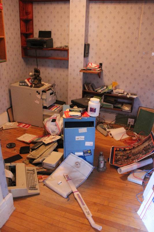 lot 122 image: Room Lot Includes File Cabinet, Typewriter, Computer Equipment, Books, And More