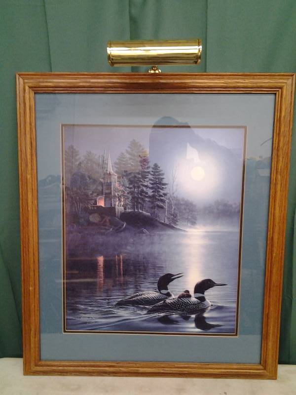 lot 13 image: Signed & #d Framed Loon Print By James Meger 25x29