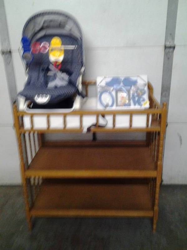 lot 55 image: Baby Changing Table, Evenflo Baby Seat, Nursery Decor