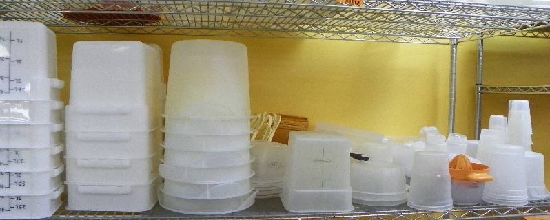 kitchen items, misc storage containers
