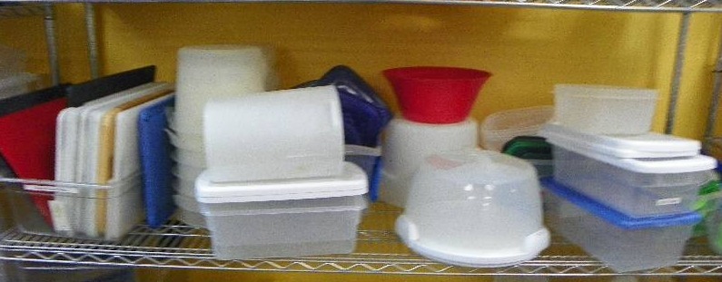 kitchen items, misc storage containers