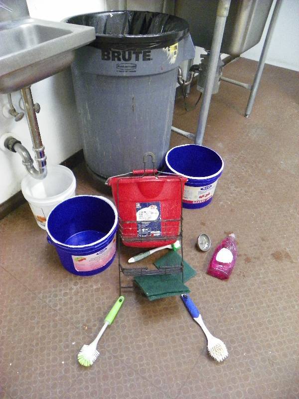 Trash Can and pails, cleaning items