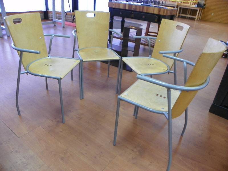 Set of 4 Chairs, wood seat and back, metal frames
