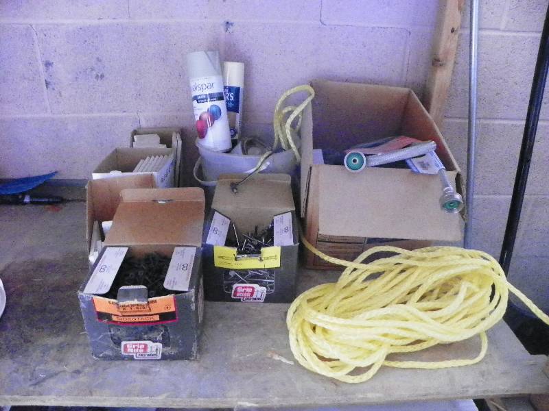 Screws, nails, paint, tiles, rope