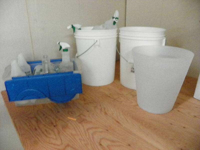 Buckets and spray bottles