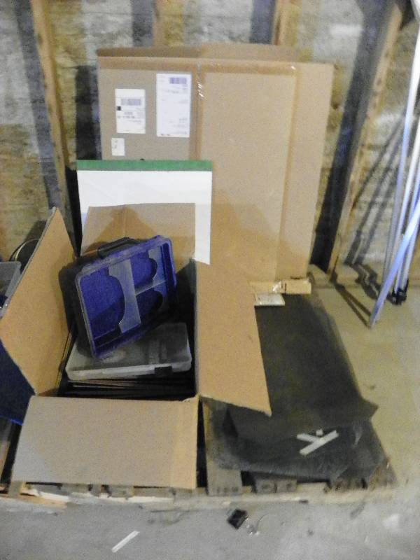 Mixed Lot-Easel Pads, Box of Clip Boards, Easel Parts, and First Aid Kit
