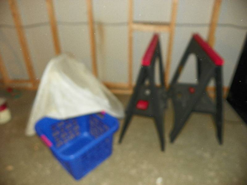 Saw horses and laundry basket