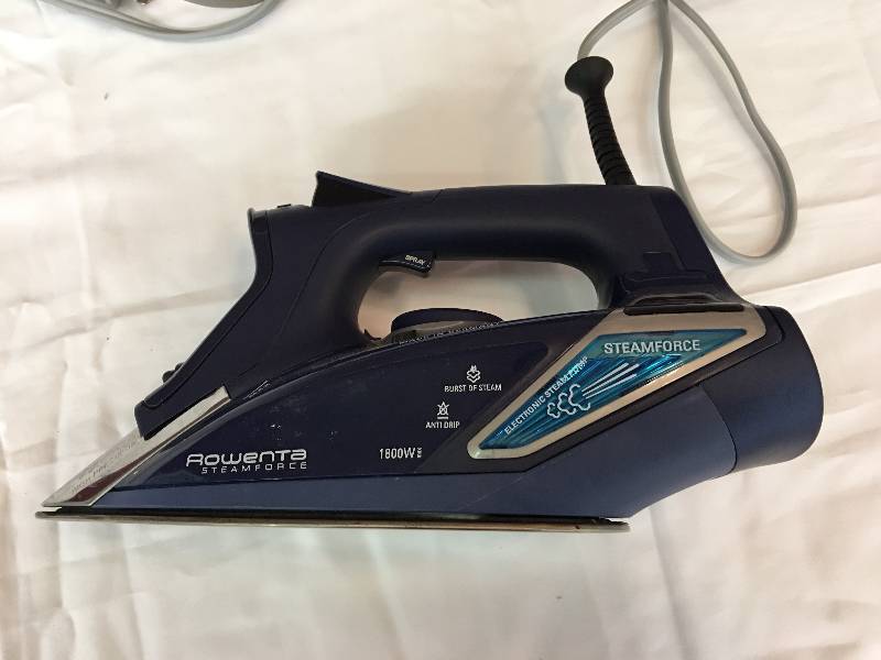 lot 23 image: Rowenta DW9280 Steam Force 1800-Watt Professional Digital LED Display Iron with Stainless Steel Soleplate, 400-Hole, Blue  retail $129