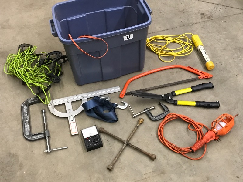 lot 43 image: Tote Of Assorted Garage Items