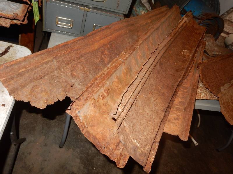Lot of Old Metal Crown Molding.  3 Corner Sections of Crown Molding. Very rusty, Victorian