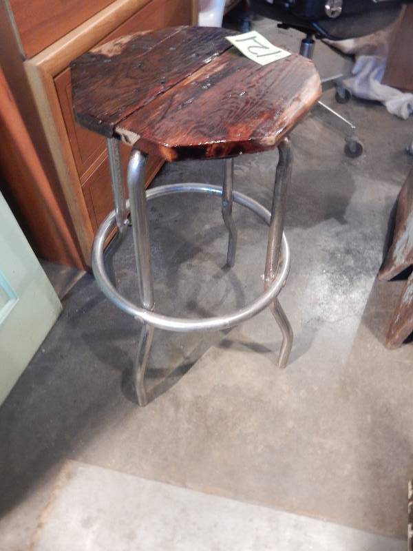 Chrome with Plank seat stool..