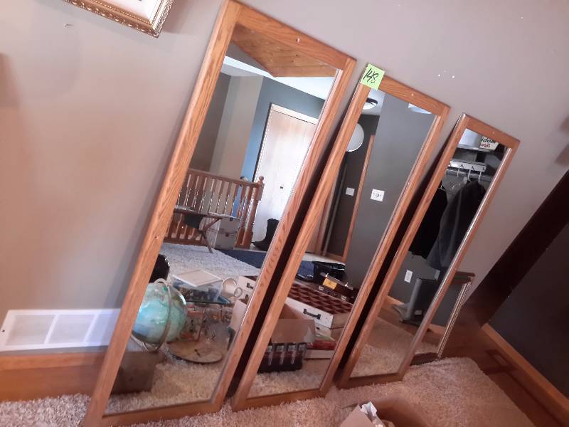3, 24in x 62 in mirrors with Oak Frames.