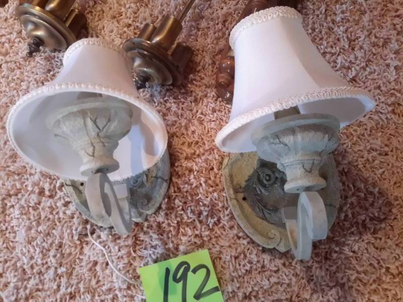 Nice Heavy plaster cast wall sconse lamps.. 2, Candle Stick sconses 2 Hanging Lamp fixtures.. See closeups