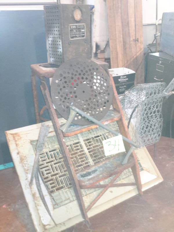Misc. industrial salvage items.. 2 pitch fork ends.. Other items as pictured