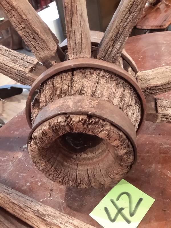 Old Wood Wagon Wheel Hub and spokes.  4 missing spokes
