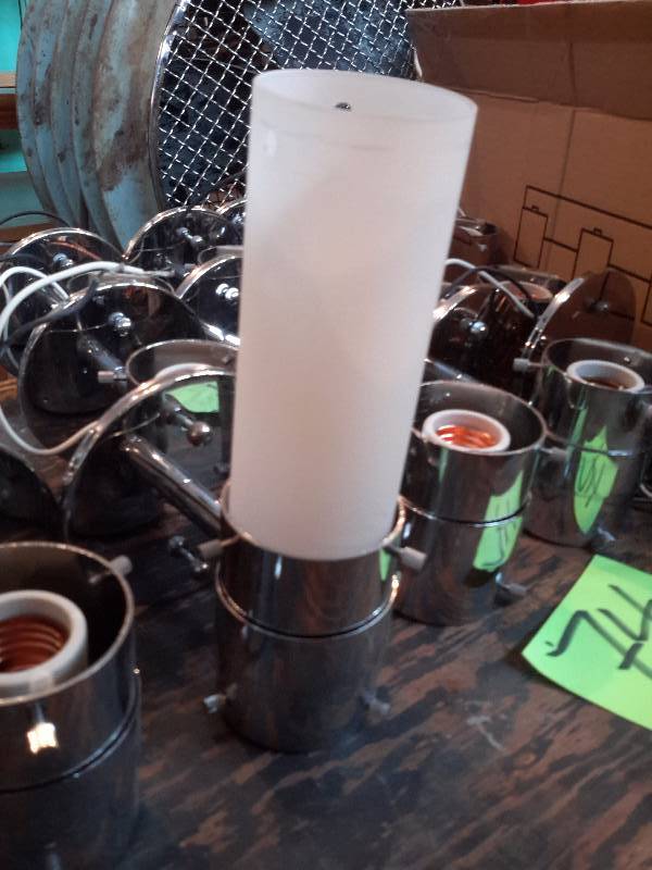 19 Sconse type wall fixtures with white glass diffusers.. NEW