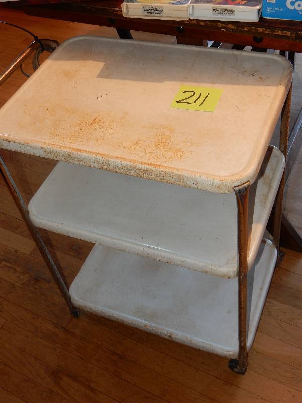 Kitchen service cart, Connect Four Game, 4 Disney movies (3 Black Diamond), Candle Christmas Tree (new in box).